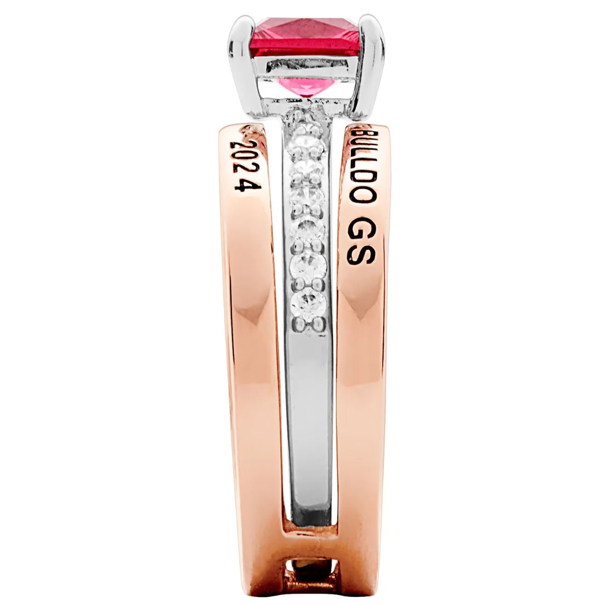 Ladies' 2-Tone 14K Rose Gold over Sterling Class Ring with Jacket and CZ Accents sold by Limoges Jewelry product image thumbnail 4