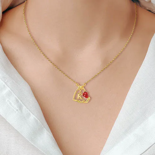 Petite Heart with Initial and Red Enamel Rose Necklace sold by Limoges Jewelry product image thumbnail 2
