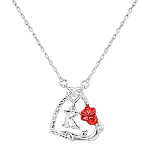Petite Heart with Initial and Red Enamel Rose Necklace sold by Limoges Jewelry product image thumbnail 3