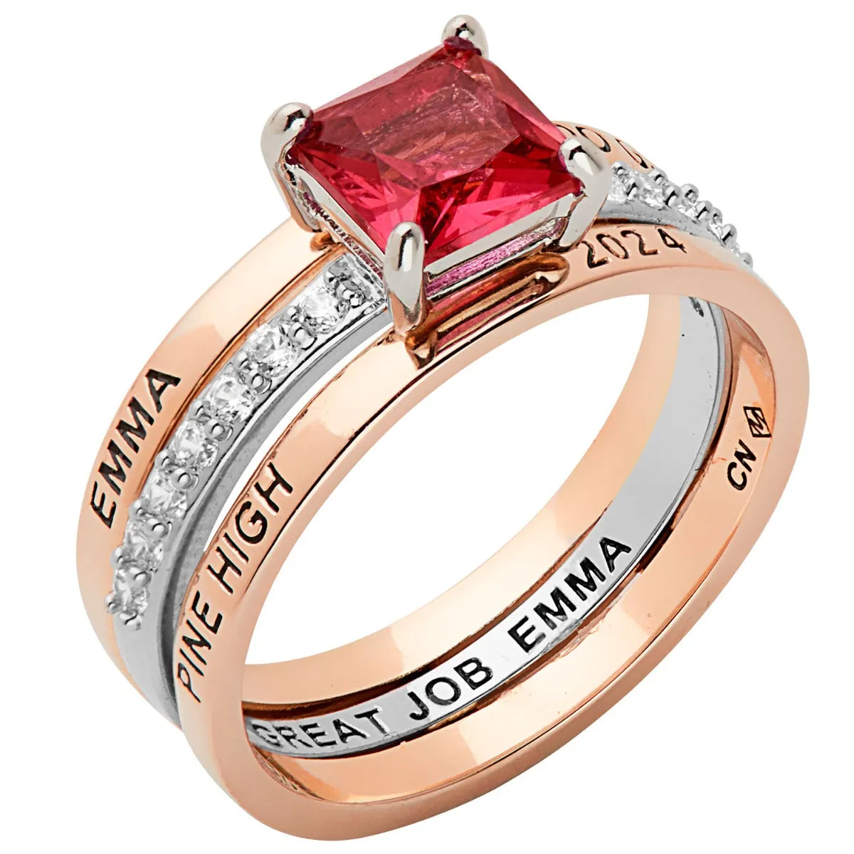 Ladies' 2-Tone 14K Rose Gold over Sterling Class Ring with Jacket and CZ Accents sold by Limoges Jewelry product image thumbnail 2