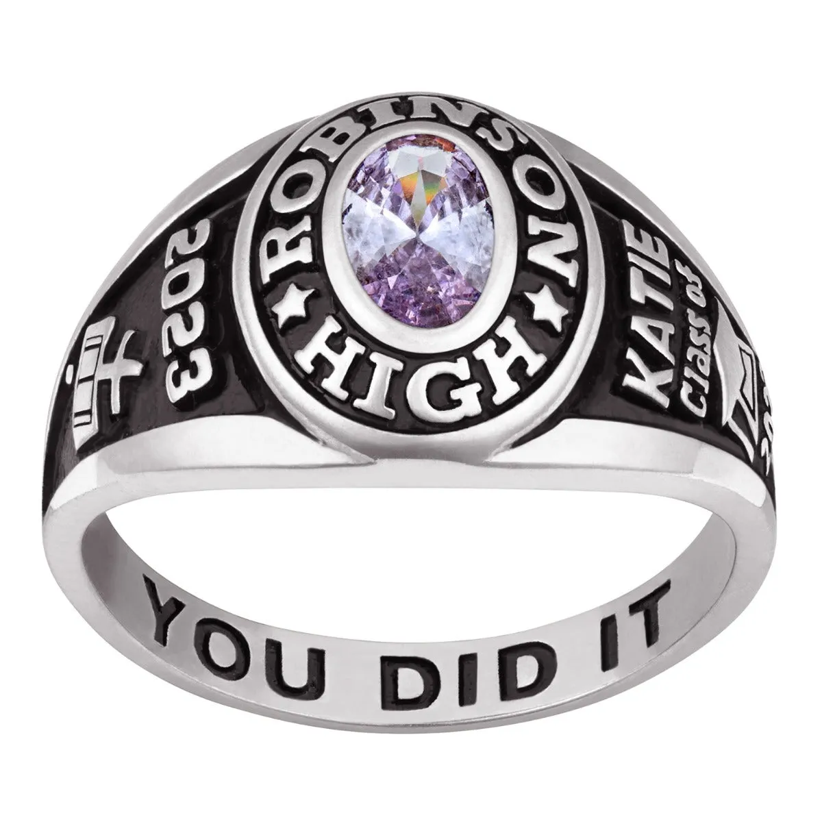 Ladies Sterling Silver Traditional Petite Oval Birthstone Class Ring sold by Limoges Jewelry