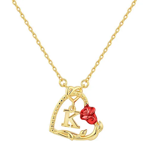 Petite Heart with Initial and Red Enamel Rose Necklace sold by Limoges Jewelry product image thumbnail 4
