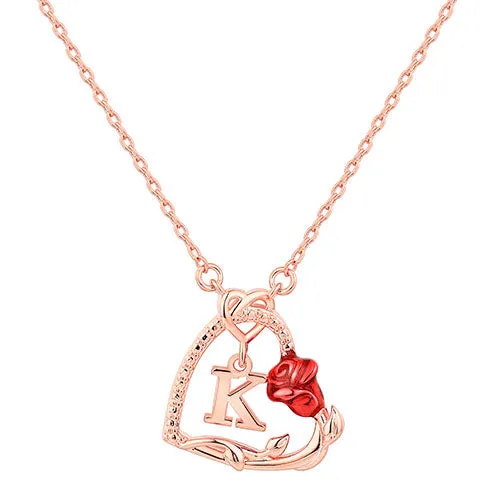 Petite Heart with Initial and Red Enamel Rose Necklace sold by Limoges Jewelry product image thumbnail 5