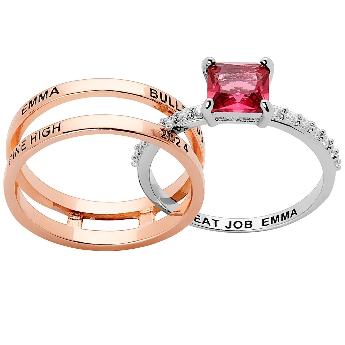 Ladies' 2-Tone 14K Rose Gold over Sterling Class Ring with Jacket and CZ Accents sold by Limoges Jewelry