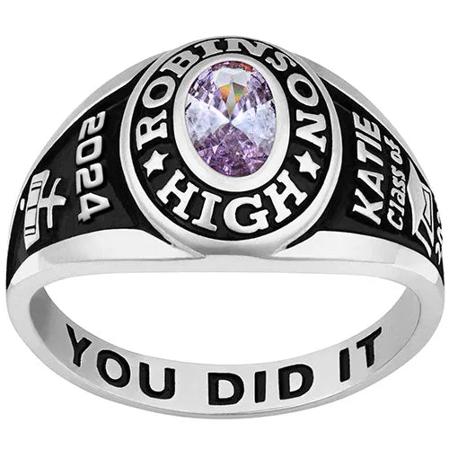 Ladies Sterling Silver Traditional Petite Oval Birthstone Class Ring sold by Limoges Jewelry product image thumbnail 5