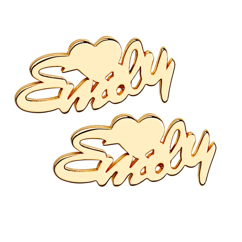 14K Gold Plated Script Name with Heart Crawler Earrings sold by Limoges Jewelry