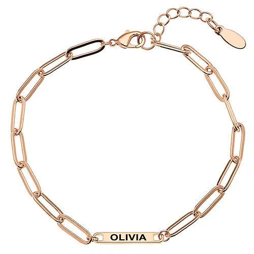 14K Rose Gold Plated Engraved Paperclip Station Bracelet sold by Limoges Jewelry product image thumbnail 3