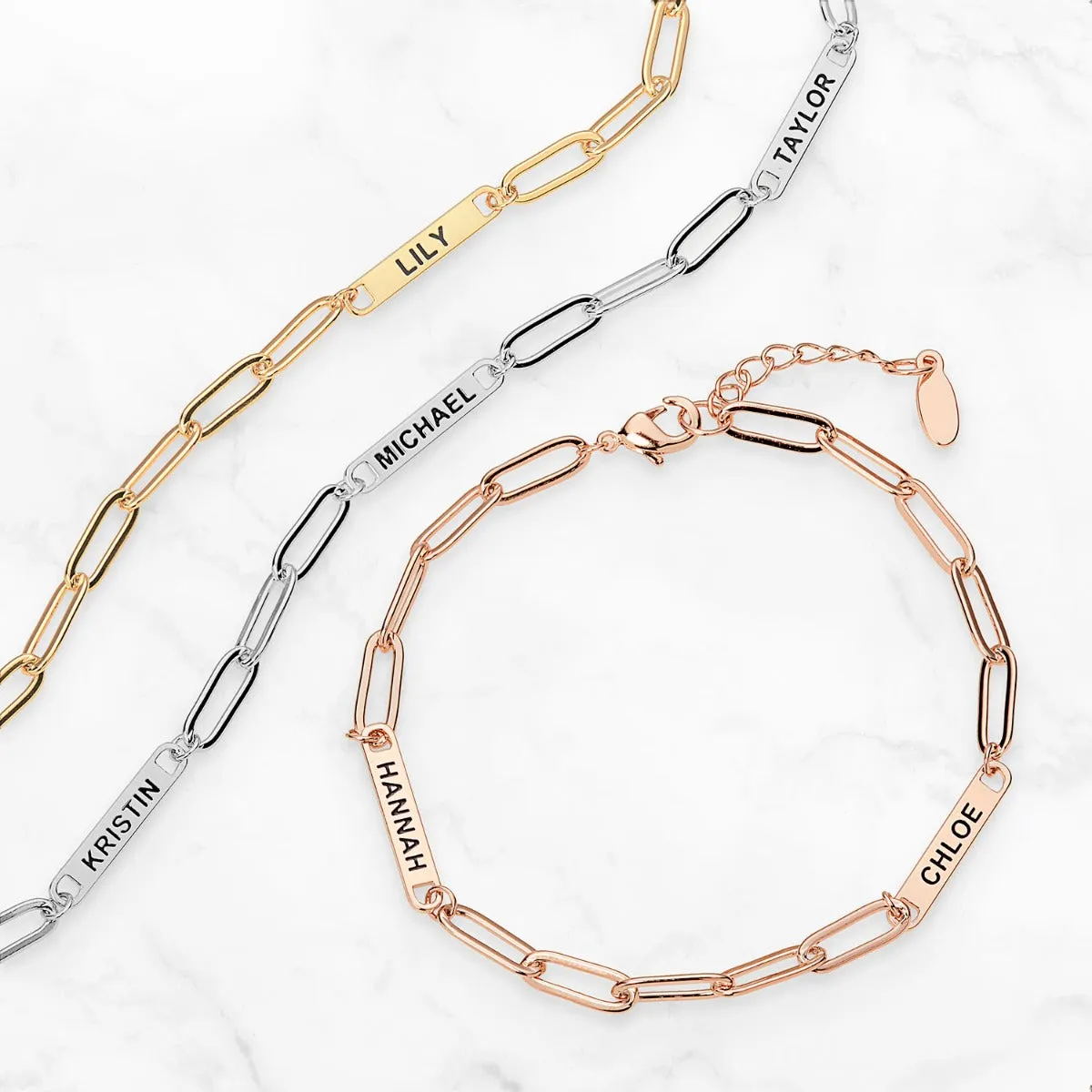 14K Rose Gold Plated Engraved Paperclip Station Bracelet sold by Limoges Jewelry