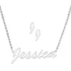 Sterling Silver Hollywood Script Name Necklace and Initial Earring Set sold by Limoges Jewelry
