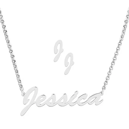 Sterling Silver Hollywood Script Name Necklace and Initial Earring Set sold by Limoges Jewelry product image thumbnail 2