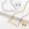 Sterling Silver Hollywood Script Name Necklace and Initial Earring Set sold by Limoges Jewelry
