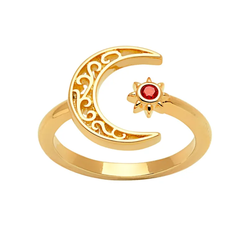 14K Gold Plated Crescent Moon and Star Open Ring sold by Limoges Jewelry