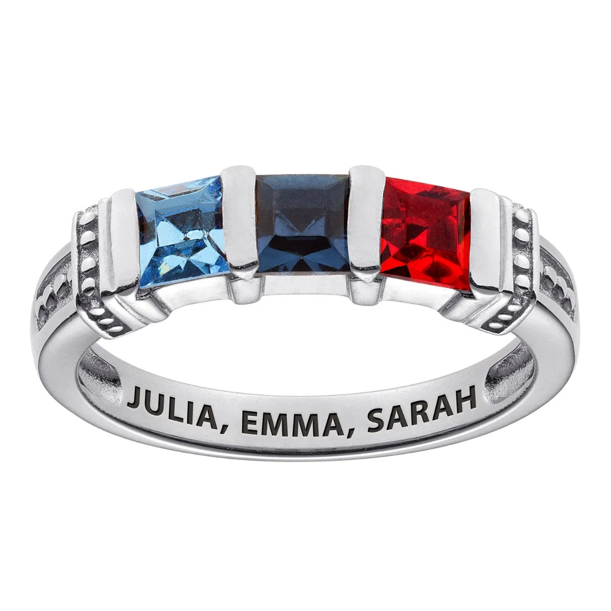 10K White Gold Square Family Birthstone Ring - 3 Stones sold by Limoges Jewelry