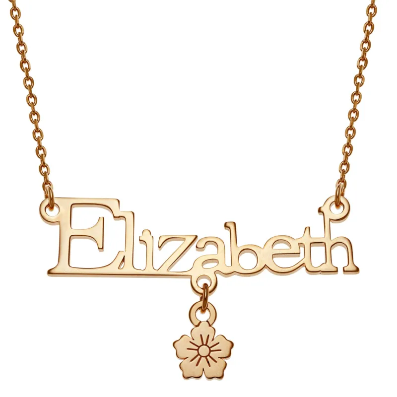 14K Gold over Sterling Name with Flower Charm Necklace sold by Limoges Jewelry