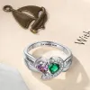 Silver Plated CZ Heart Engraved Double Birthstone Ring sold by Limoges Jewelry