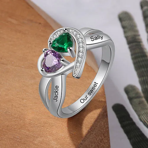 Silver Plated CZ Heart Engraved Double Birthstone Ring sold by Limoges Jewelry product image thumbnail 3