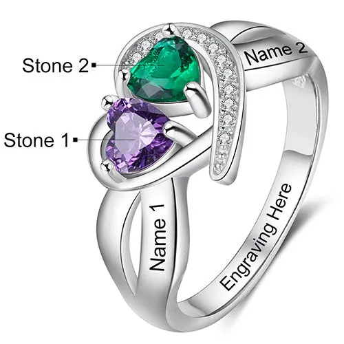 Silver Plated CZ Heart Engraved Double Birthstone Ring sold by Limoges Jewelry product image thumbnail 5