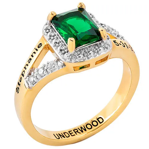 Ladies' 14K Gold over Sterling Emerald Cut Birthstone with CZ Freestyle Class Ring sold by Limoges Jewelry product image thumbnail 2