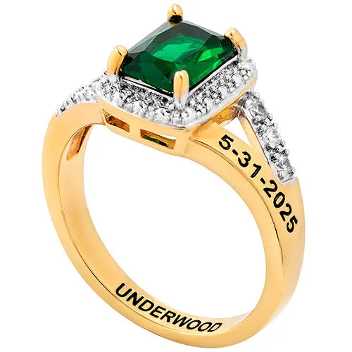 Ladies' 14K Gold over Sterling Emerald Cut Birthstone with CZ Freestyle Class Ring sold by Limoges Jewelry product image thumbnail 3