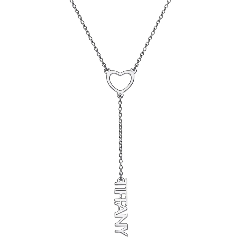 Sterling Silver Uppercase Name and Heart Y-Necklace sold by Limoges Jewelry