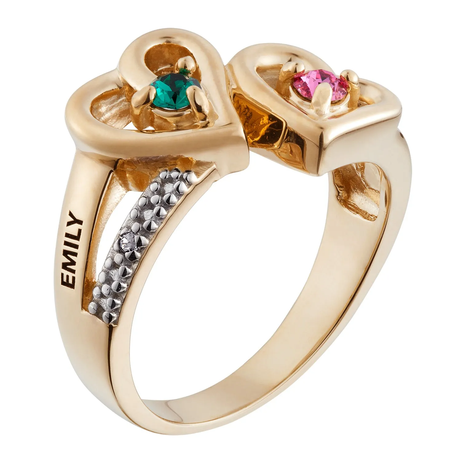 10K Yellow Gold Couples Hearts and Diamond Engravable Name Ring sold by Limoges Jewelry product image thumbnail 2