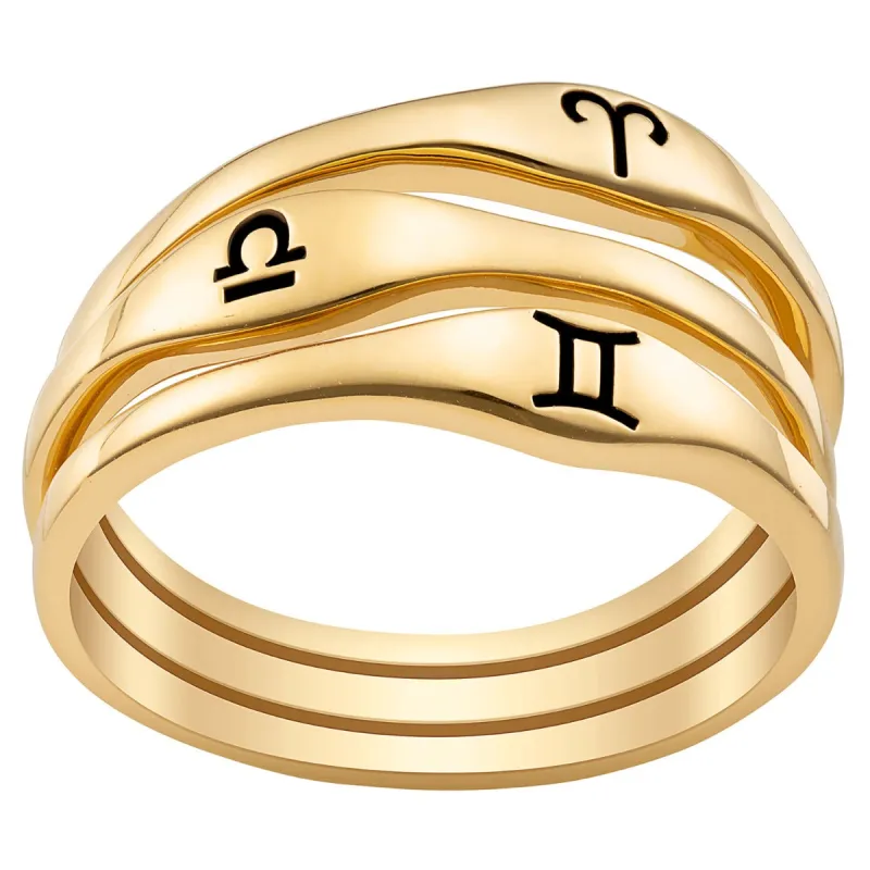 14K Gold Plated Zodiac Stack Ring Set of 3 sold by Limoges Jewelry