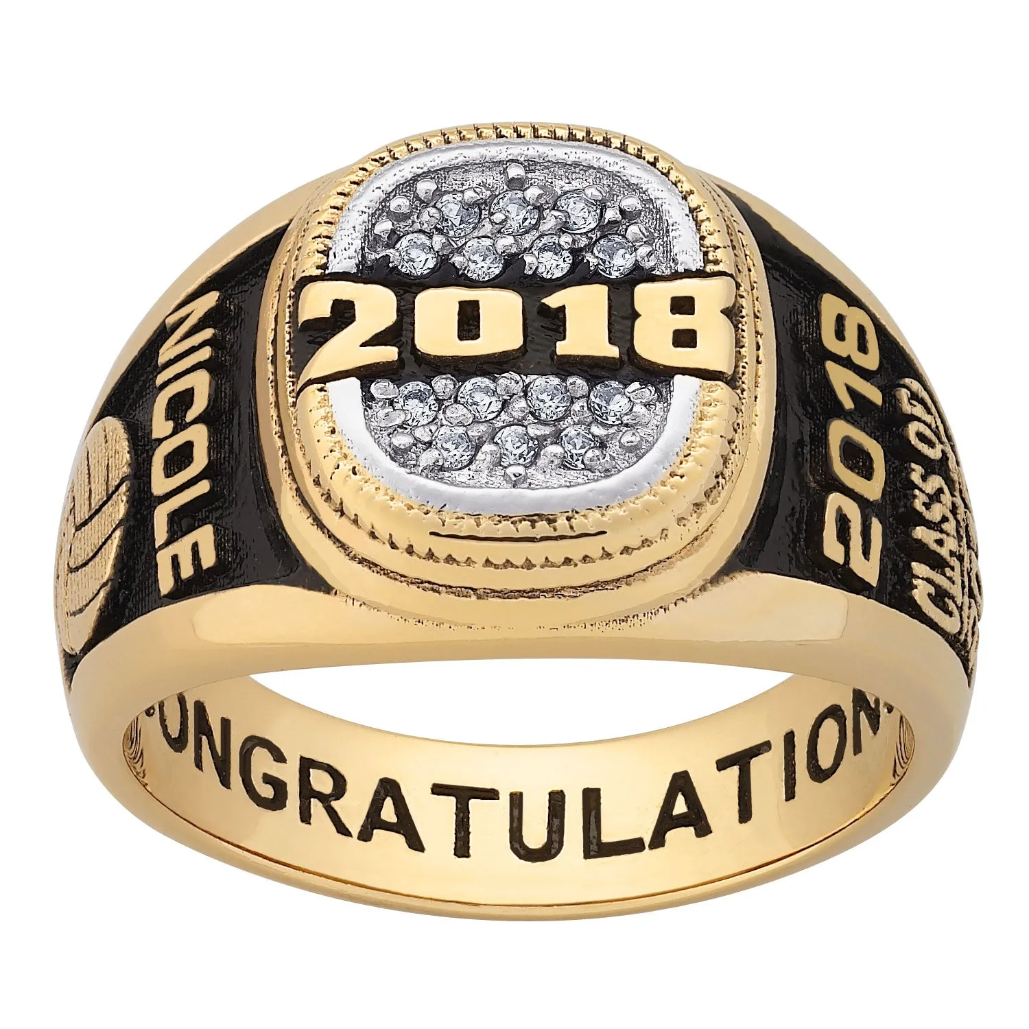 Women's Yellow CELEBRIUM Cushion-top Pave CZ Class Ring sold by Limoges Jewelry