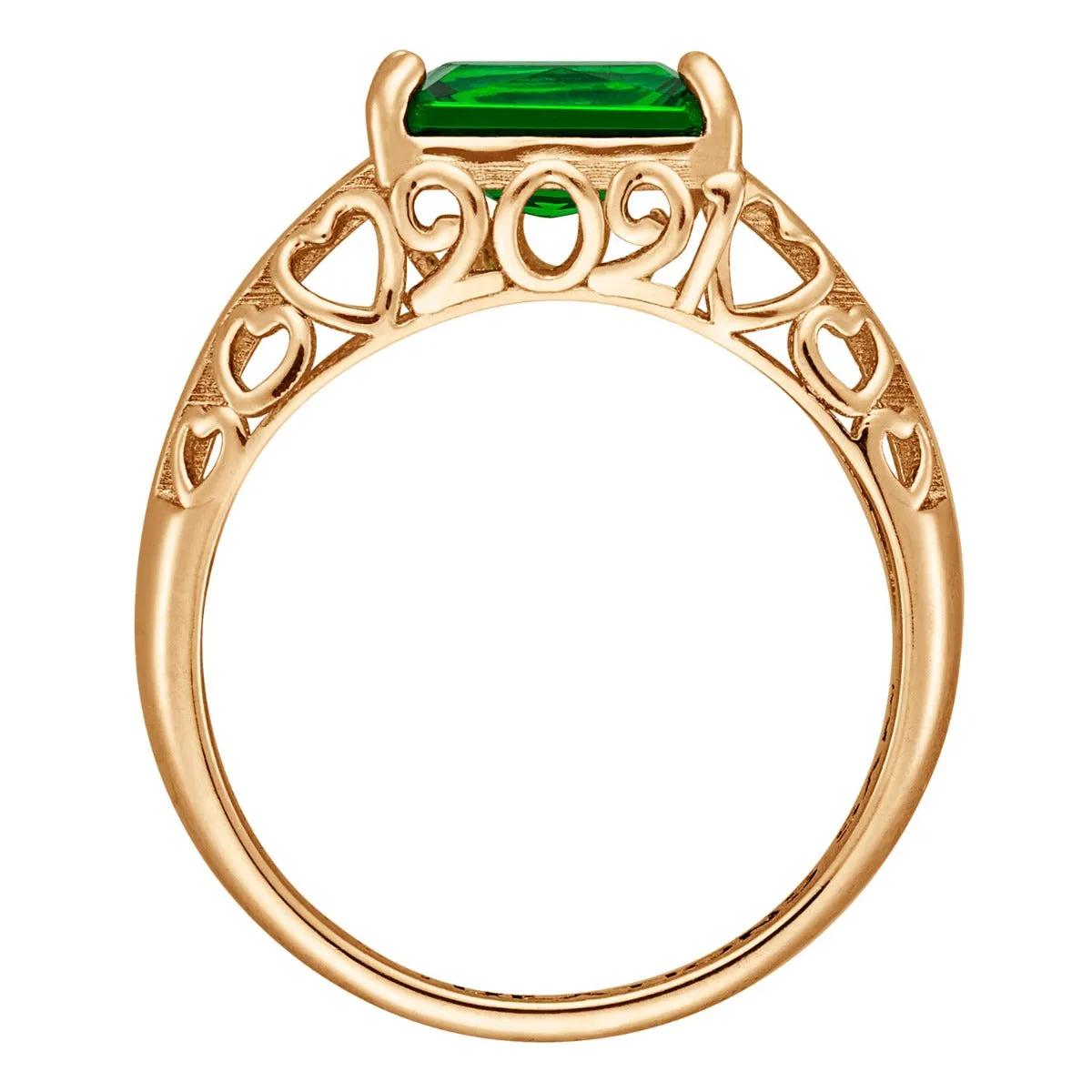 14K Gold over Sterling Emerald-cut Birthstone Class Ring with Filigree Hidden Year sold by Limoges Jewelry product image thumbnail 5
