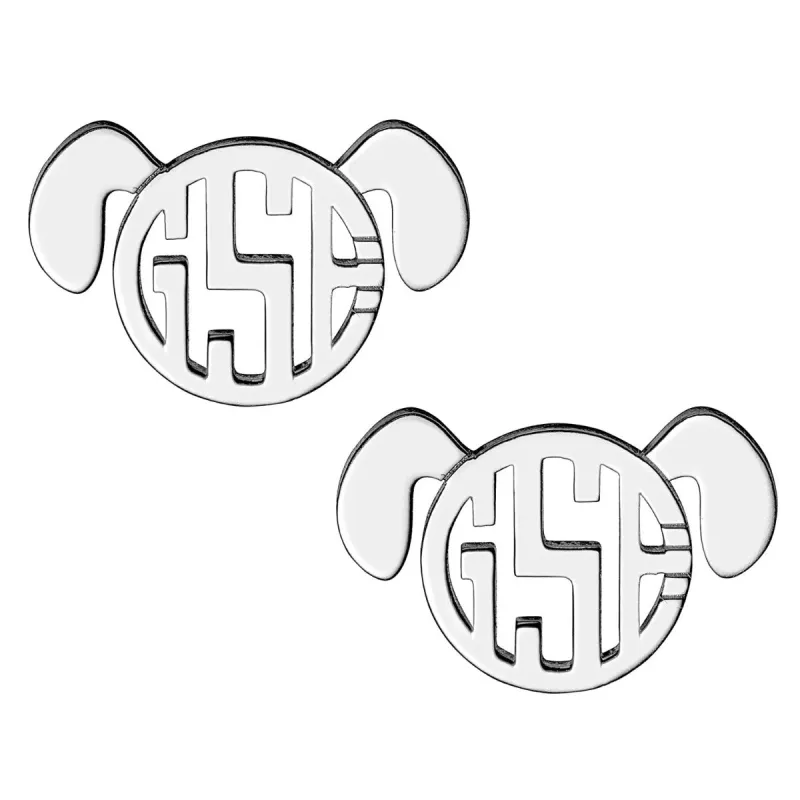 Silver Plated Dog Monogram Button Earring sold by Limoges Jewelry