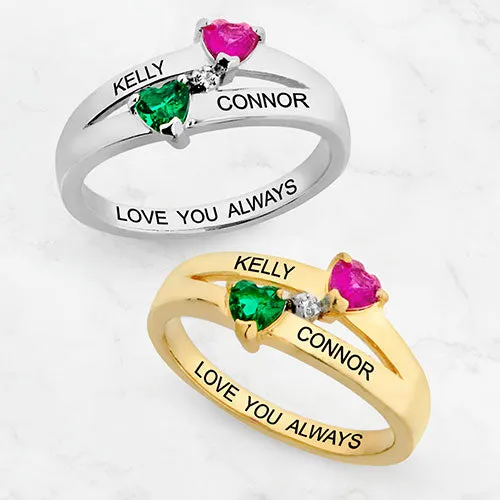 14K Gold Plated Couple's Birthstone Heart Diamond Accent Ring sold by Limoges Jewelry product image thumbnail 4