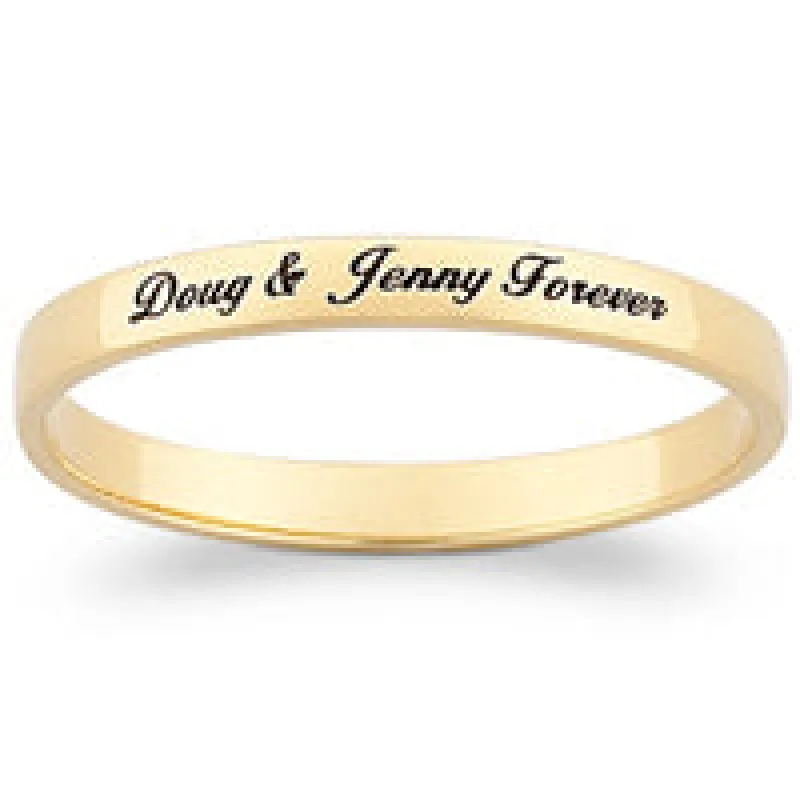 Slim Top-Engraved Message Band in Sterling Plated with 18K Gold sold by Limoges Jewelry