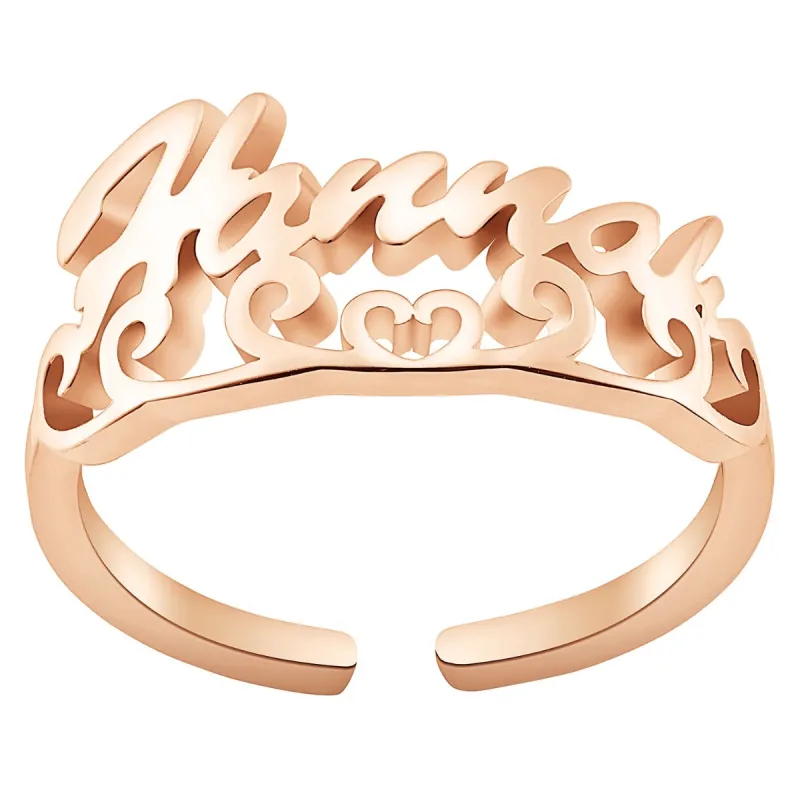 14K Rose Gold Plated Script Name with Scroll Ring sold by Limoges Jewelry