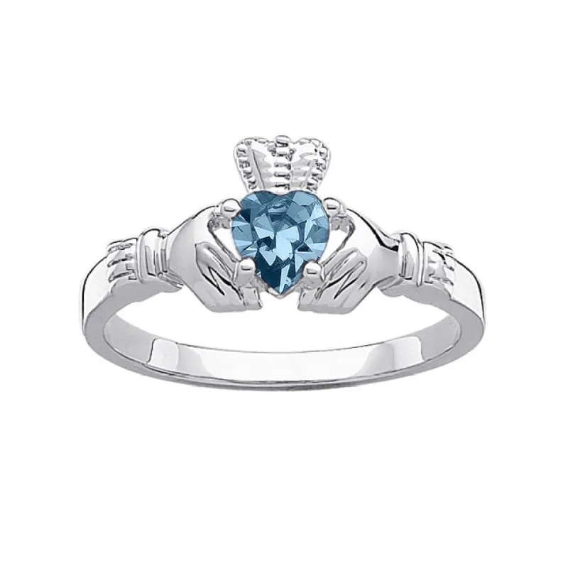 Sterling Silver Birthstone Claddagh Ring sold by Limoges Jewelry