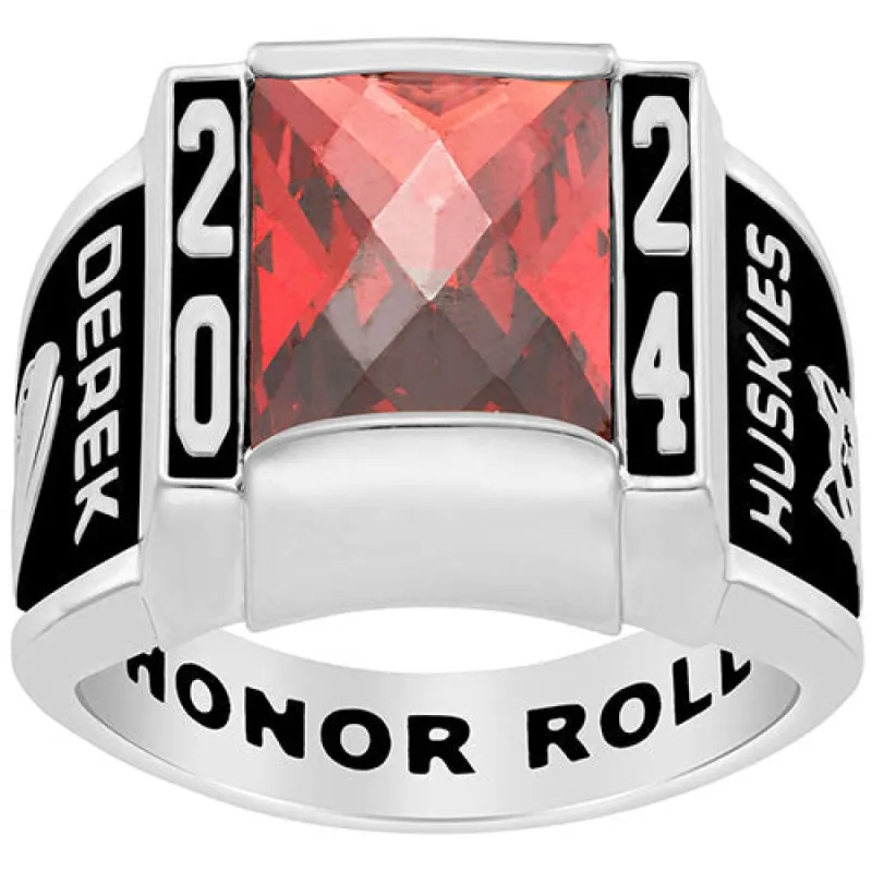 Men's Sterling Silver Traditional Deco Stone Class Ring sold by Limoges Jewelry