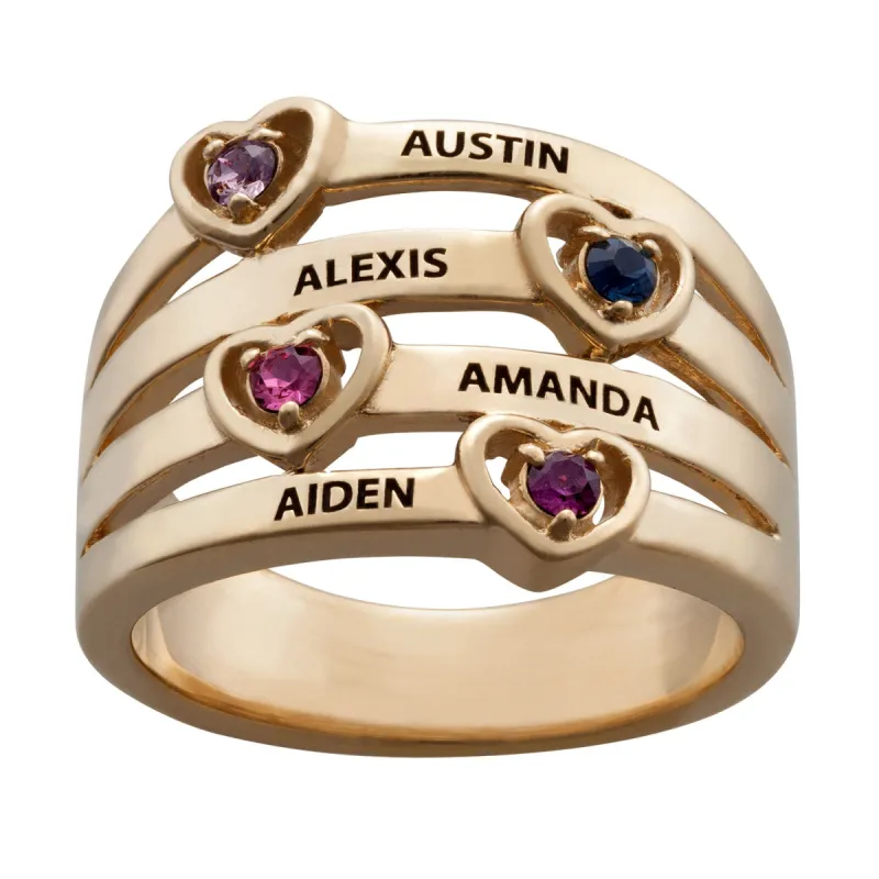 14K Gold over Sterling Personalized  Name & Heart Birthstone Stack Ring sold by Limoges Jewelry