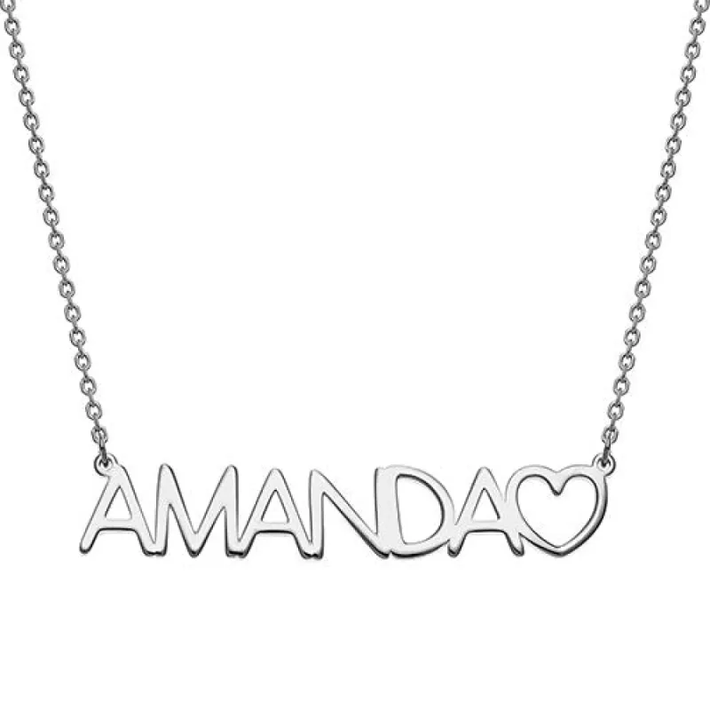10K White Gold Uppercase Name Necklace With Heart sold by Limoges Jewelry