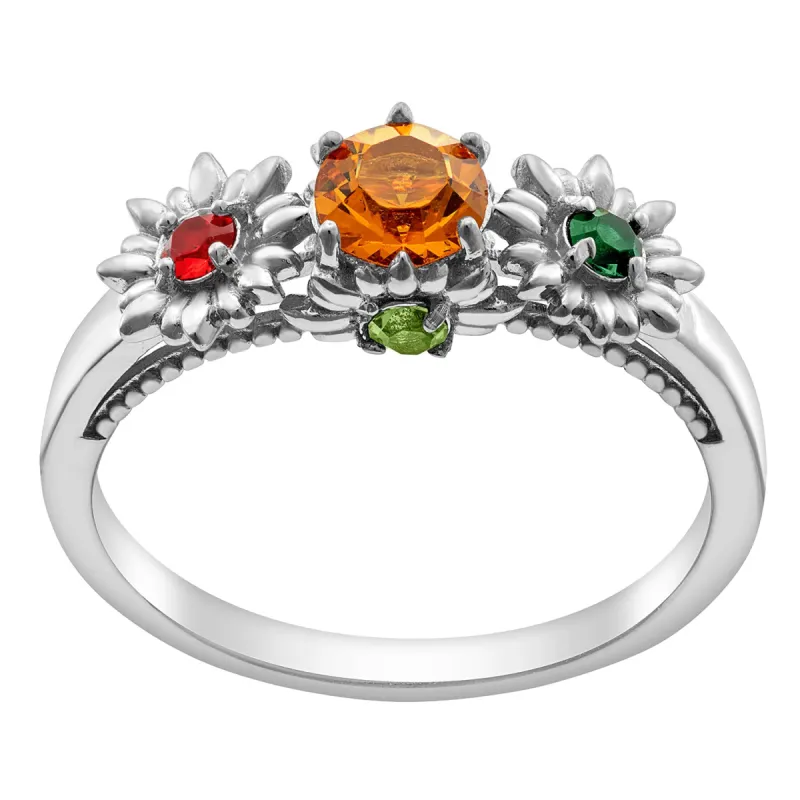 Sterling Silver Mother's Family Flower Birthstone Ring sold by Limoges Jewelry