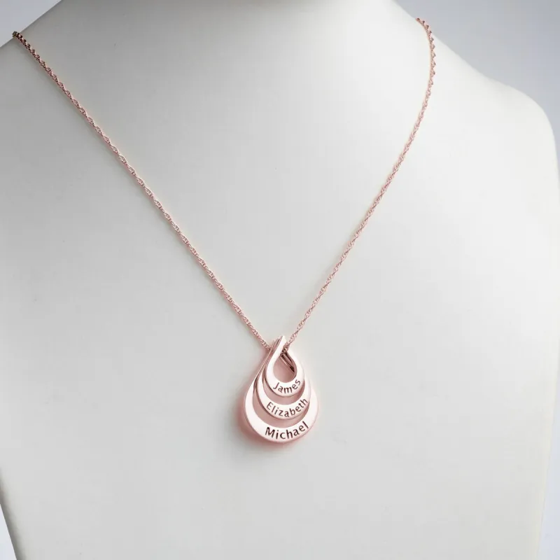 14K Rose Gold Plated Nesting Teardrop with Names Necklace - 3 Names sold by Limoges Jewelry