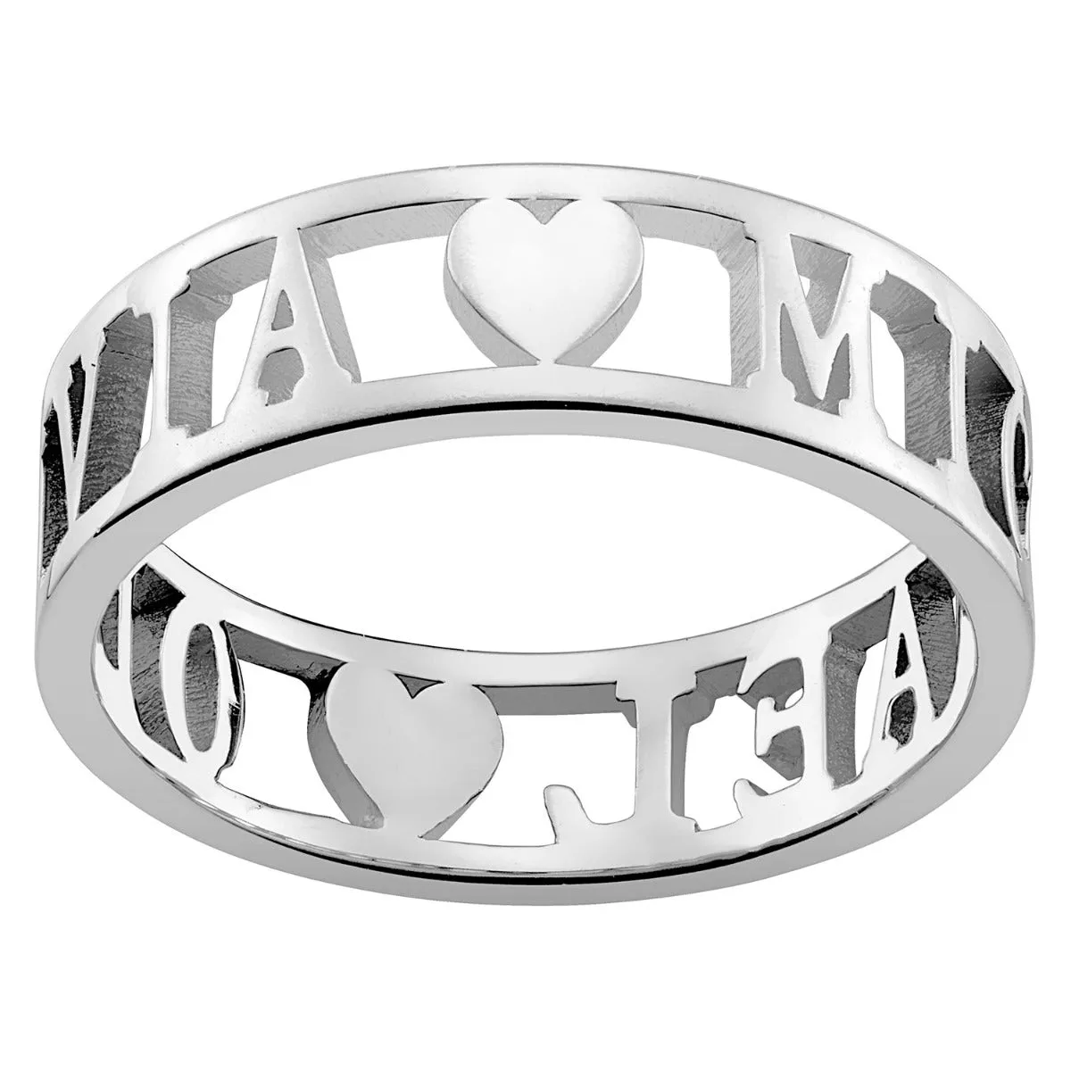 Sterling Silver Double Name with Hearts Band Ring sold by Limoges Jewelry