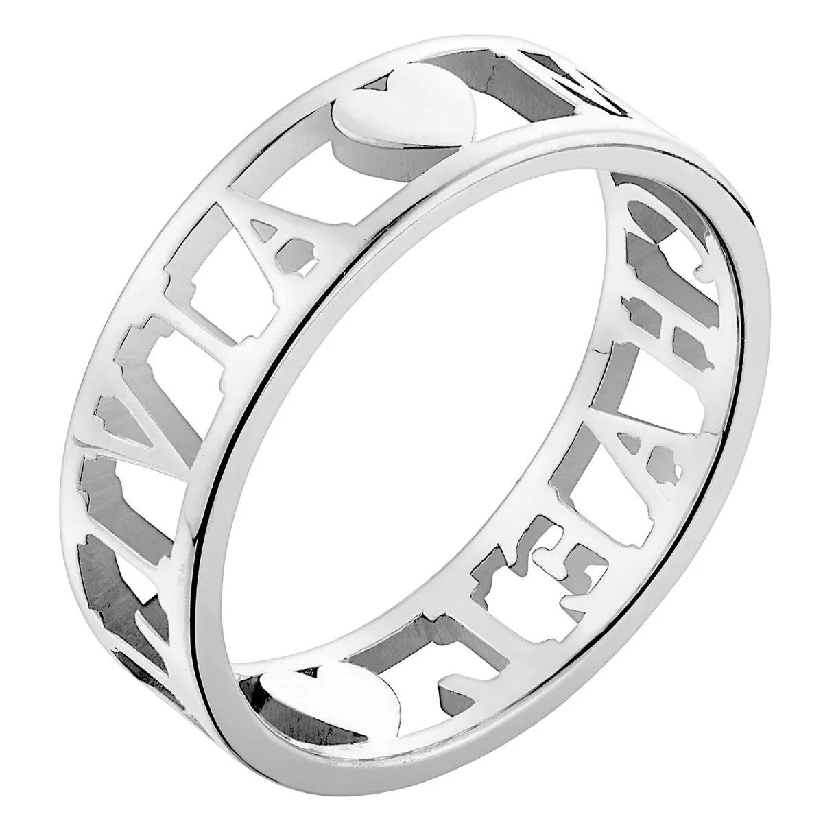 Sterling Silver Double Name with Hearts Band Ring sold by Limoges Jewelry product image thumbnail 2