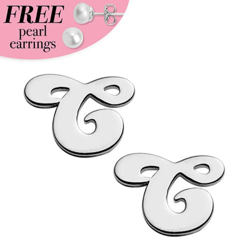 Sterling Silver Initial Button Earrings sold by Limoges Jewelry