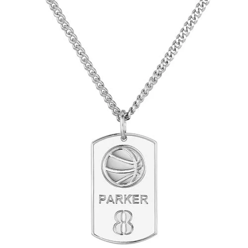 Engraved Basketball Dog Tag 20 Necklace sold by Limoges Jewelry