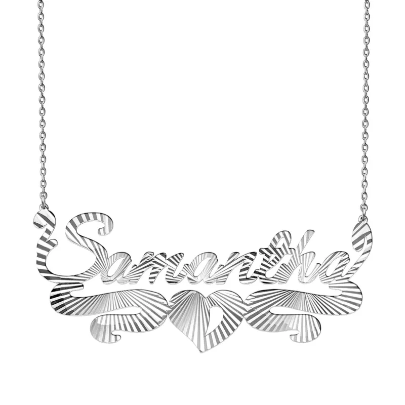 Diamond Cut Script Name Necklace with Heart Swirl sold by Limoges Jewelry