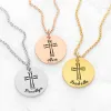 Petite Engraved Name and Cross Disc Necklace sold by Limoges Jewelry