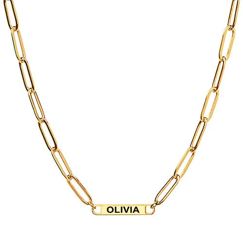 14K Gold Plated Engraved Paperclip Station Necklace sold by Limoges Jewelry product image thumbnail 2