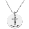 Petite Engraved Name and Cross Disc Necklace sold by Limoges Jewelry