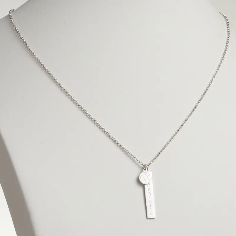 Silver Plated Name Necklace with Volleyball Charm Dangle sold by Limoges Jewelry