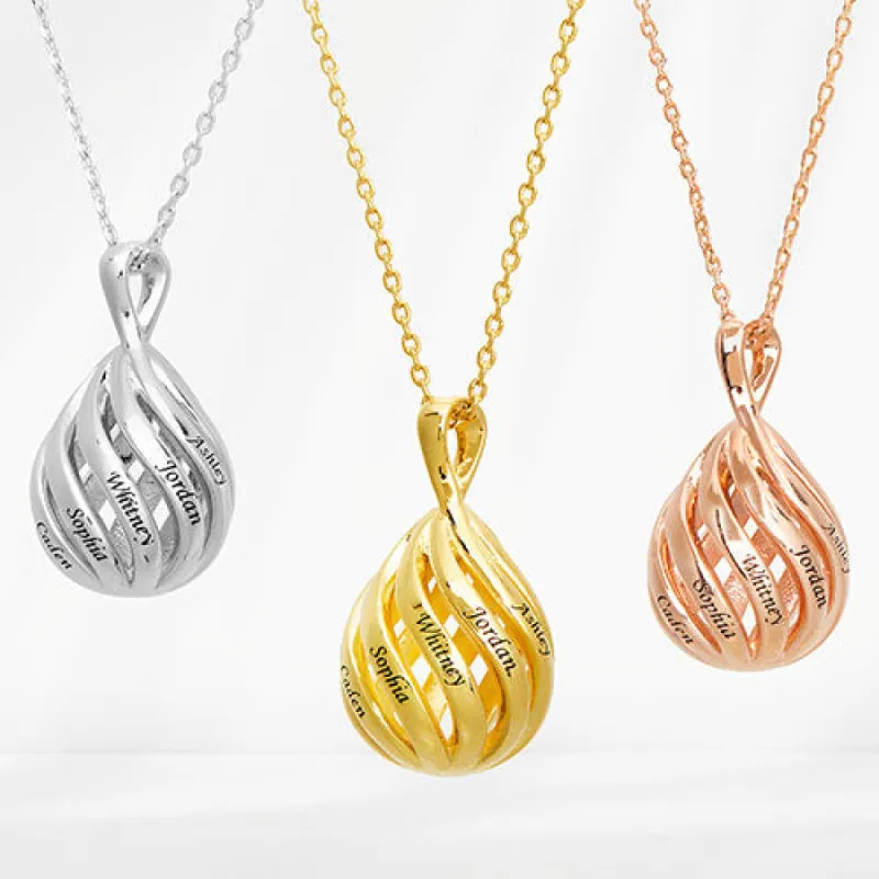 Engraved 3-D Teardrop Pendant Necklace sold by Limoges Jewelry