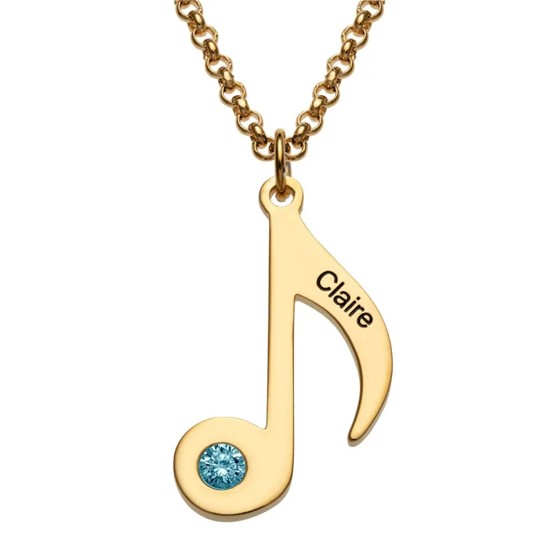 14K Gold Plated Eighth Note Name and Birthstone Necklace sold by Limoges Jewelry