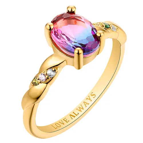 14K Gold Plated Iridescent Stone Petite Birthstone Ring sold by Limoges Jewelry product image thumbnail 2